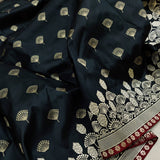 Black Color Pure Katan Silk Handwoven Banarasi Saree