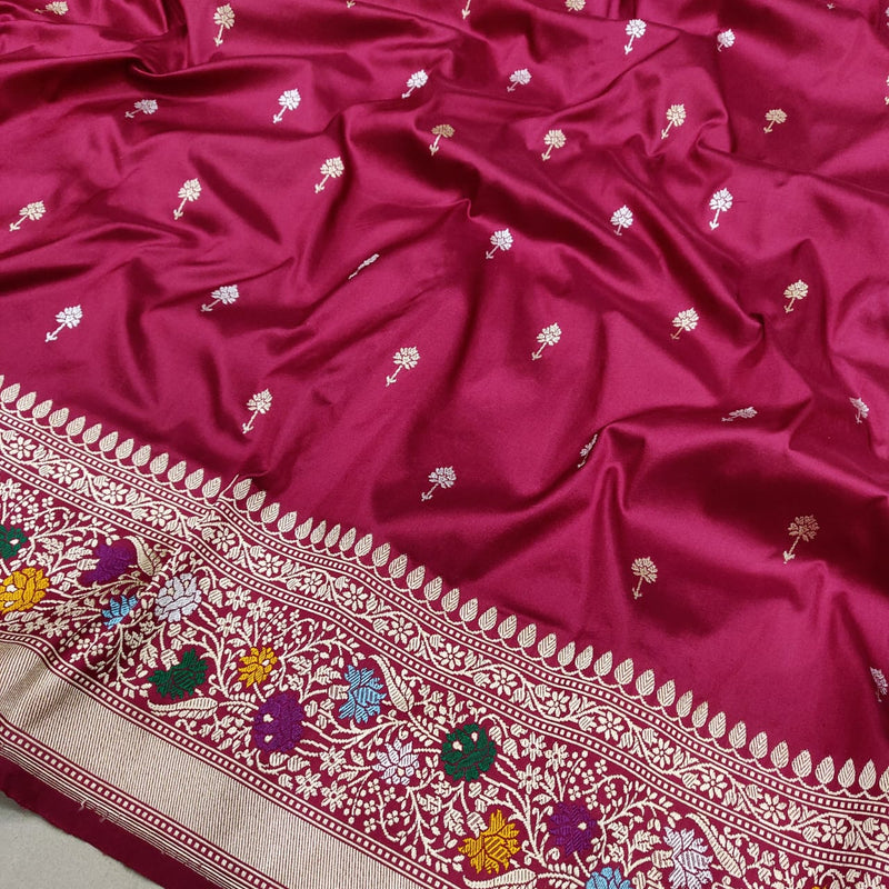 Magenta Colour Pure Katan Silk Handwoven Banarasi Saree