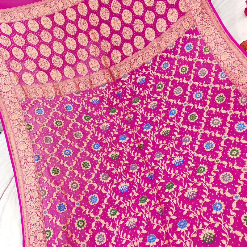 Pink Colour Banarasi Handwoven Bandhani Saree