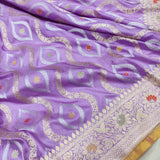 Lavender Color Pure Katan Silk Handwoven Banarasi Saree