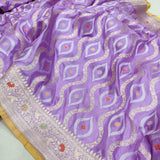 Lavender Color Pure Katan Silk Handwoven Banarasi Saree