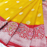 Yellow Colour Pure Kora Silk Handwoven Banarasi Saree