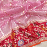 Pink Colour Pure Kora Silk Handwoven Banarasi Saree