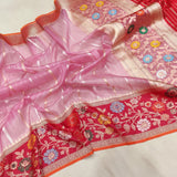 Pink Colour Pure Kora Silk Handwoven Banarasi Saree