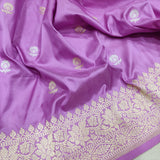 Lavender Color Pure Katan Silk Handwoven Banarasi Saree