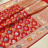 Red Colour Pure Katan Silk Handwoven Banarasi Jungla Saree