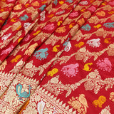 Red Colour Pure Katan Silk Handwoven Banarasi Jungla Saree