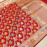 Red Colour Pure Katan Silk Handwoven Banarasi Jungla Saree