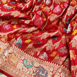 Red Colour Pure Katan Silk Handwoven Banarasi Jungla Saree