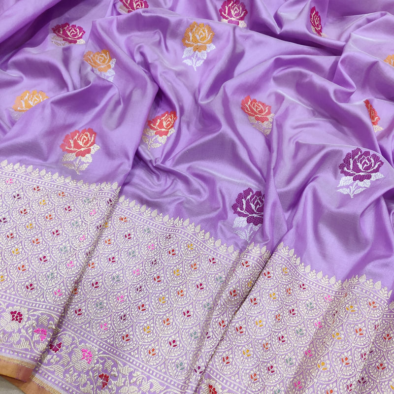 Lavender Color Pure Katan Silk Handwoven Banarasi Saree
