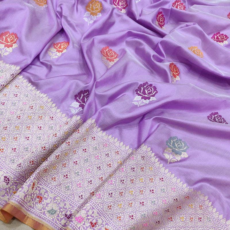 Lavender Color Pure Katan Silk Handwoven Banarasi Saree