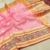 Baby Pink Color Pure Kora Silk Handwoven Banarasi Saree