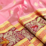 Baby Pink Color Pure Kora Silk Handwoven Banarasi Saree