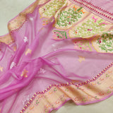 Pink Color Pure Kora Silk Handwoven Banarasi Saree