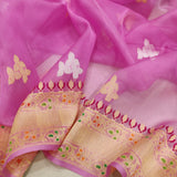 Pink Color Pure Kora Silk Handwoven Banarasi Saree