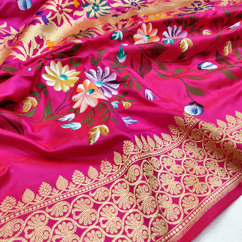 Pink Color Pure Katan Silk Handwoven Banarasi Saree