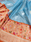 Sky Blue Pure Kora Silk Handwoven Banarasi Saree