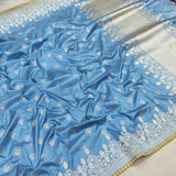 Sky Blue Color Pure Katan Silk Handwoven Banarasi Saree