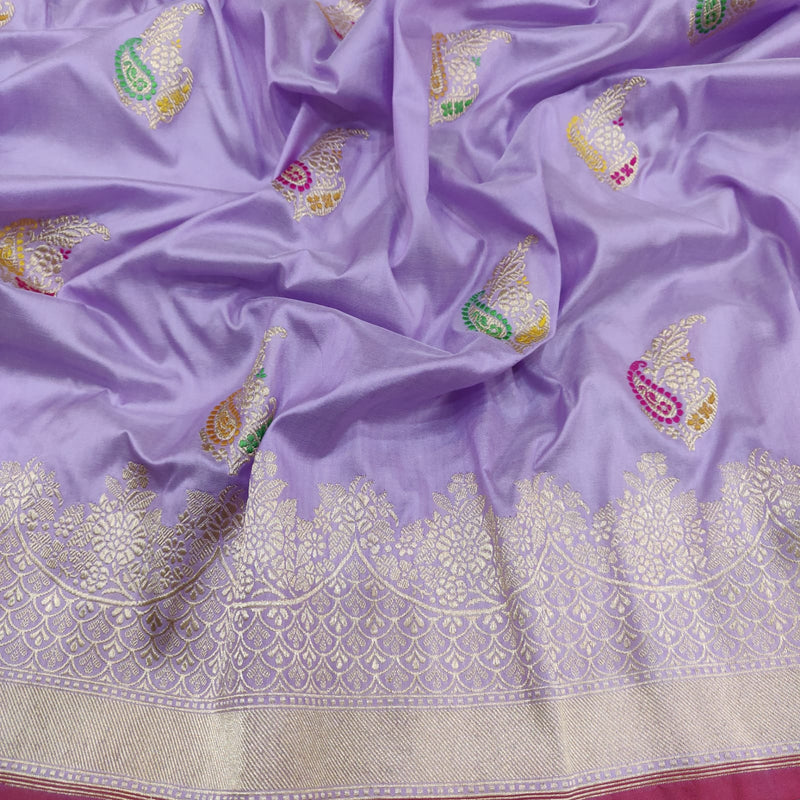 Lavender Color Katan Silk Handwoven Banarasi Saree