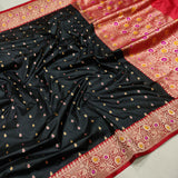 Black Color Pure Katan Silk Handwoven Banarasi Saree