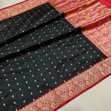 Black Color Pure Katan Silk Handwoven Banarasi Saree