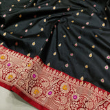 Black Color Pure Katan Silk Handwoven Banarasi Saree