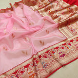 Pink Colour Pure Kora Silk Handwoven Banarasi Saree