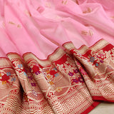 Pink Colour Pure Kora Silk Handwoven Banarasi Saree