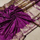 Wine Color Pure Katan Silk Handwoven Banarasi Saree