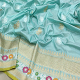 Sky Blue Pure Katan Silk Handwoven Banarasi Saree