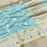 Sky Blue Pure Katan Silk Handwoven Banarasi Saree