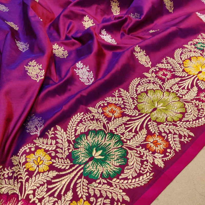 Dual Shade Pure Katan Silk Handwoven Banarasi Saree