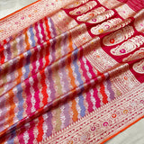 Multicolor Pure Katan Silk Handwoven Banarasi Saree