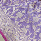 Lavender Color Pure Katan Silk Handwoven Banarasi Saree