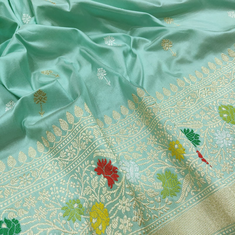 Pastel Color Pure Katan Silk Handwoven Banarasi Saree