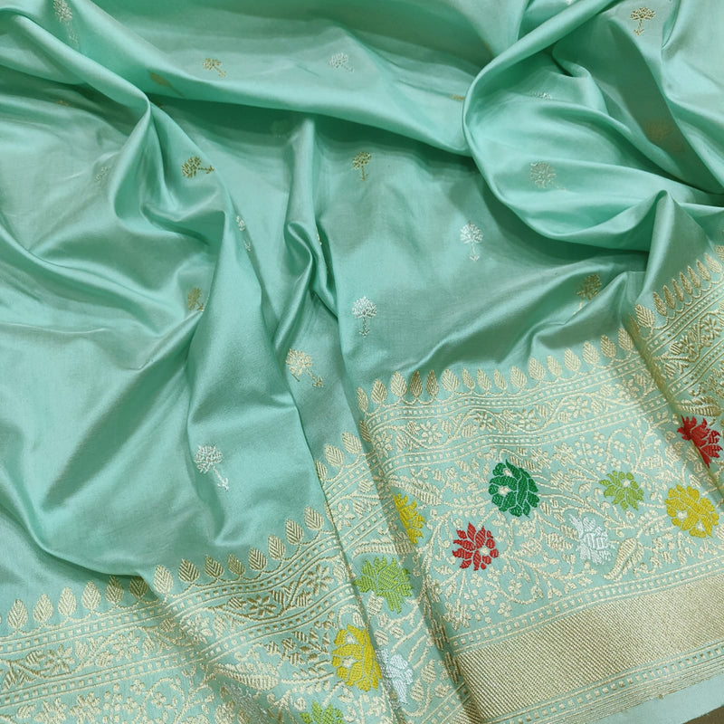 Pastel Color Pure Katan Silk Handwoven Banarasi Saree