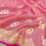 Baby Pink Color Pure Kora Silk Handwoven Banarasi Saree