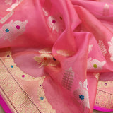 Baby Pink Color Pure Kora Silk Handwoven Banarasi Saree