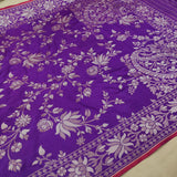 Purple Color Pure Katan silk ektara jamdani Banarasi saree.