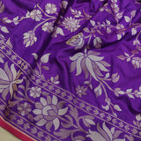 Purple Color Pure Katan silk ektara jamdani Banarasi saree.