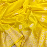 Lemon Yellow Color Pure Katan Silk Handwoven Banarasi Saree