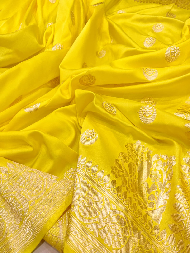Lemon Yellow Color Pure Katan Silk Handwoven Banarasi Saree