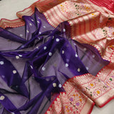 Purple Color Pure Kora Silk Handwoven Banarasi Saree