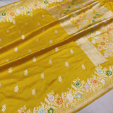 Yellow Color Pure Katan Silk Handwoven Banarasi Saree