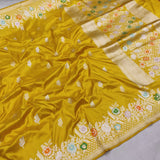 Yellow Color Pure Katan Silk Handwoven Banarasi Saree