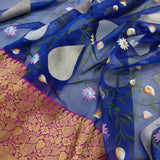 Blue Color Pure Kora Silk Handwoven Banarasi Saree