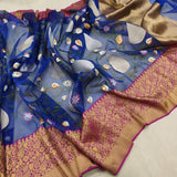 Blue Color Pure Kora Silk Handwoven Banarasi Saree