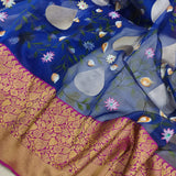 Blue Color Pure Kora Silk Handwoven Banarasi Saree