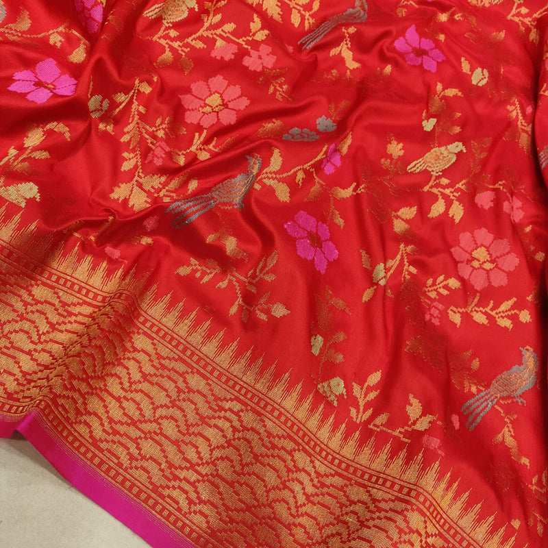 Red Color Pure Katan Silk Handwoven Banarasi Saree