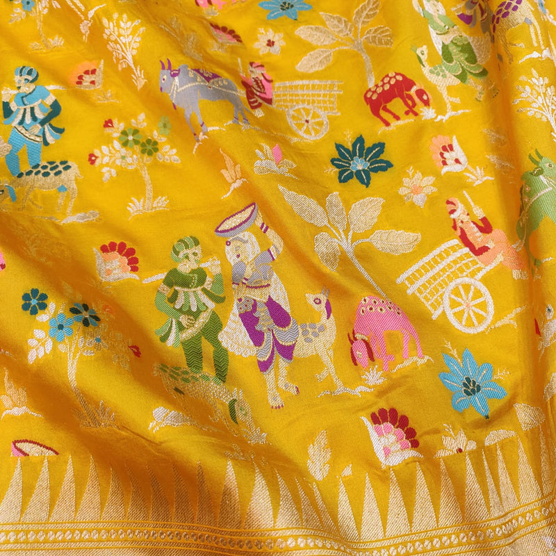 Yellow Colour Katan Silk Handwoven Banarasi Saree
